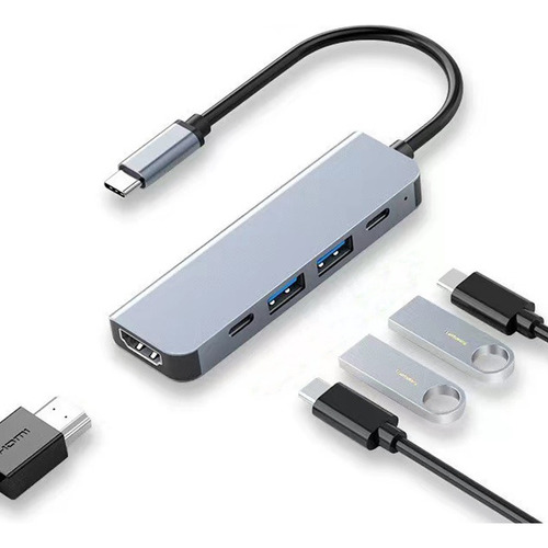 5 En 1 Usb Hub Adaptador Pd 3.0 Tipo C Hdmi 4k 5gbps