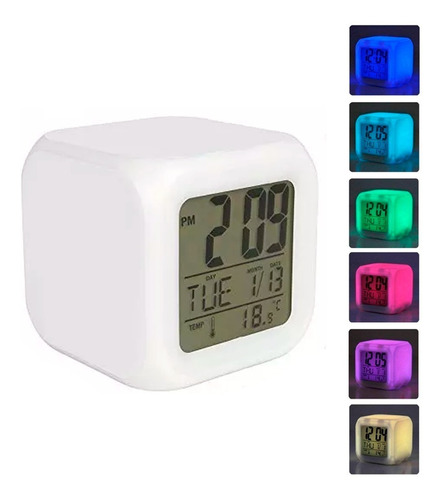 Reloj Digital Luz Led Despertador Termómetro Lcd Colores 