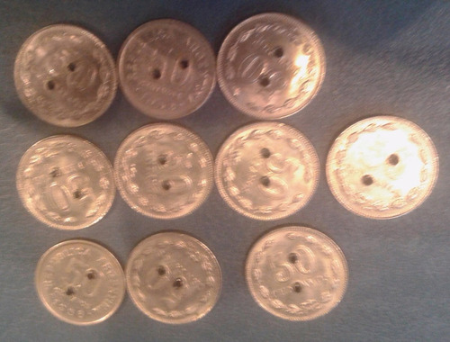 Lote 10 Monedas Argentinas 50 Ctv Niquel Tirador De Rastra