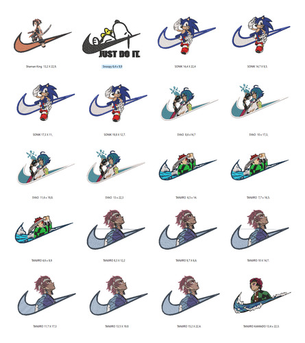 190 Matrices P/ Maquinas De Bordar Personajes Nike /anime Gris Oscuro