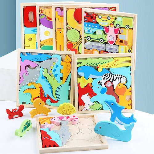 Juego De Puzzle Didactico, Bloques De Madera 3d