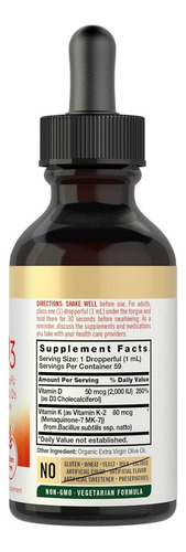 Gotas De Vitamina D3 2,000iu + K2 (mk7) Carlyle Hecho En Usa Sabor N/a