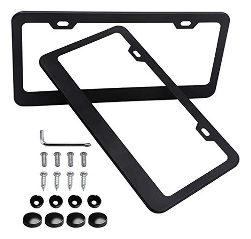 2pcs 2 Holes Black Matte Aluminum License Plate Frames ...