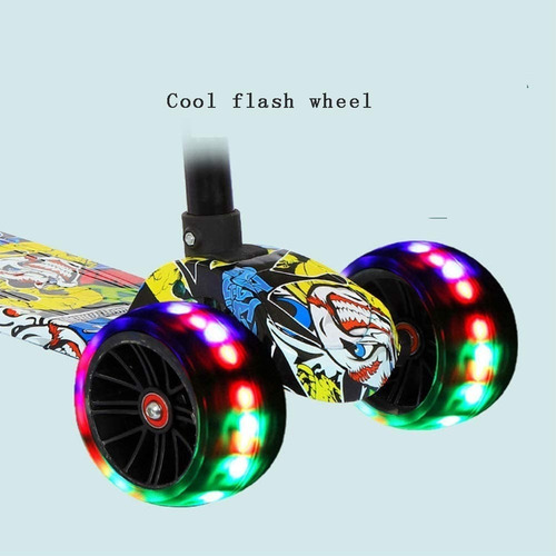 Imagen 2 de 6 de Scooter De 3 Ruedas Para Niños, Patinete Con Luz Led Con Gra