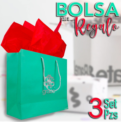 Imagen 5 de 7 de Set 3 Piezas Bolsa De Regalo Mediana Tipo Boutique Grace