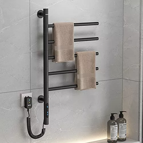 Toallero eléctrico para secar en la pared, calentador de toallas grande de  acero inoxidable para baño con temperatura constante inteligente, negro
