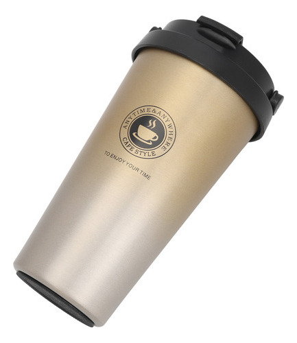Taza Café Aislada Con Tapa Acero Inoxidable Amarillo 500ml