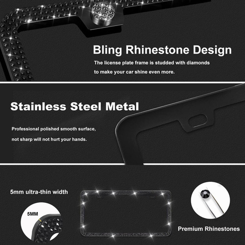 Zzz Cromo Diamantes/cristales Bling Metal Marco De Placa 2