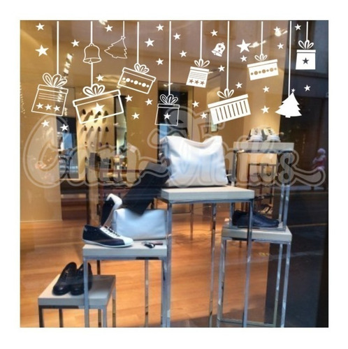 Vinilos Vidrieras Navideño Colgante Regalos + Arbol Navidad