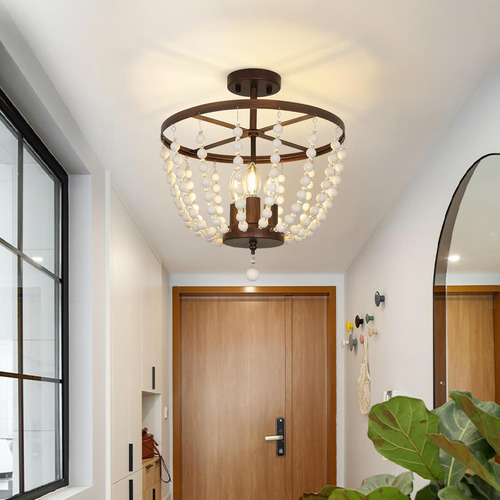 Lámpara De Araña De 3 Luces Con Cuentas Estilo Granja, Moder