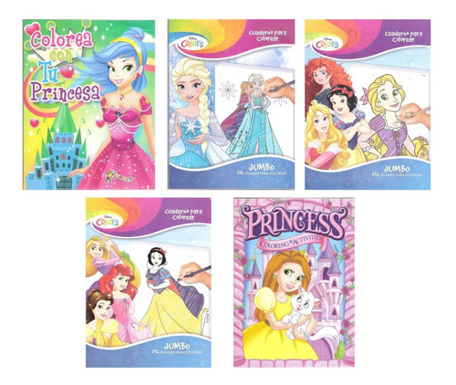 Imagen 1 de 6 de 5 Libros Jumbo Princesas Colorear Iluminar Para Niña Surtido