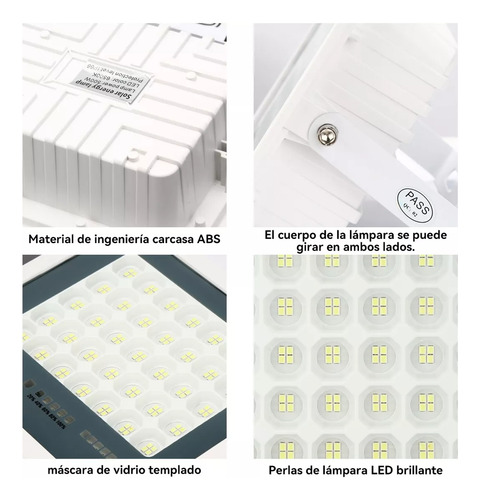 Reflector Lámpara Solar Led 500w Recargable Para Jardin Blanco