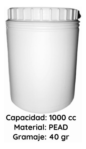 Imagen 5 de 10 de Potes Plasticos 1000 Cc En Pead Blanco X 65 Un.