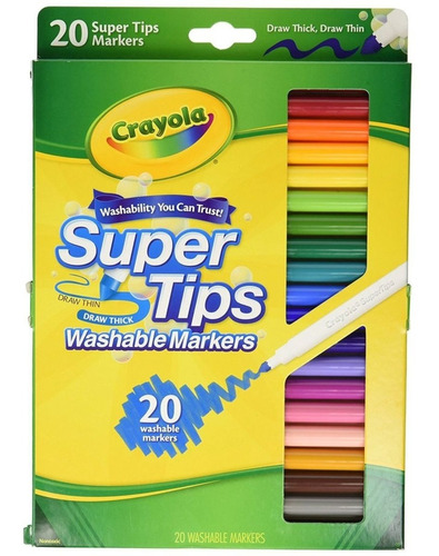 20 Marcadores Super Tips Lavables Lettering Delgados Crayola