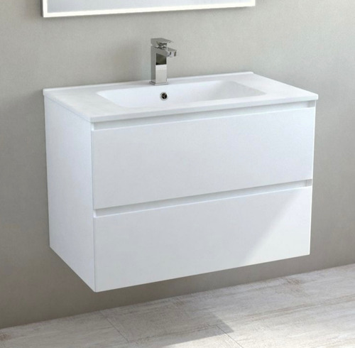 Vanitory Colgante Flotante Laqueado 40cm Bacha Mueble Baño Blanco Blanco Un Agujero