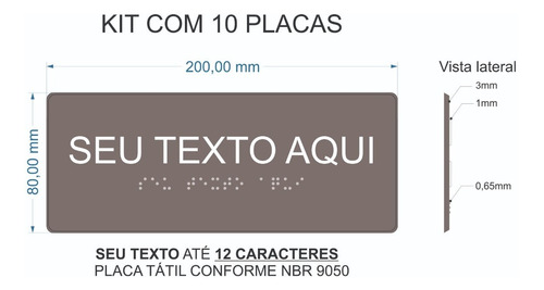 10 Placas Sinalização Tátil Com 1 Linha (12 Caracteres)