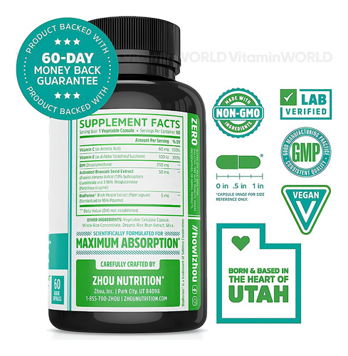 Zhou Dim Activo 60 Caps Balance Metabólico Extracto Brocoli Sabor Sin Sabor