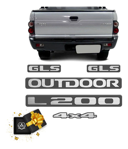 Kit Emblemas L200 Outdoor 4x4 Gls 2007 Adesivo Grafite