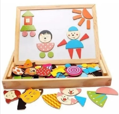 Imagen 4 de 9 de Pizarra Multifuncional Madera 3en1 Figuras Educativa, Tizas.
