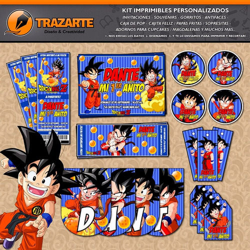 Kit Imprimible Dragon Ball: Goku Kid Personalizado Candy Bar