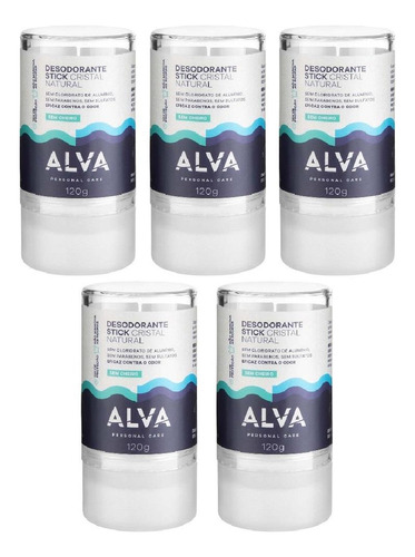 5 Un Alva Cristal Natural Desodorante Stick Com 120g Cada