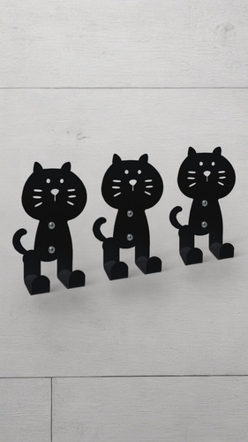 Llaveros De Pared Moderno Placa De Acero Figura De Gatito Color Negro