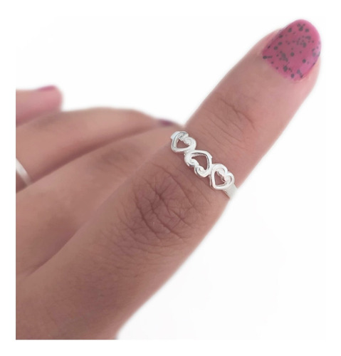 Anillo Midi Tres Corazones De Plata 925