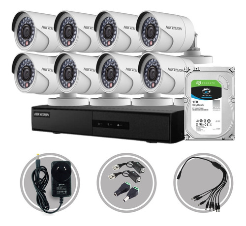 Kit Seguridad Dvr 8ch Hikvision + 8 Camaras Hd  1mp + 1tb