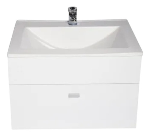 Mueble para baño DF Hogar Colgante de melamina + grifería de 50cm de ancho, 40cm de alto y 37cm de profundidad con bacha y mueble color blanco con un agujero para grifería