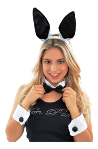 Set Conejita Playboy - Orejas + Cuello + Pulseras