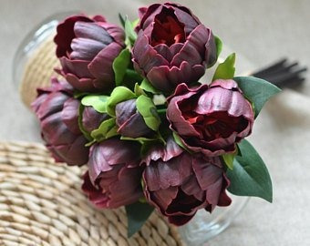Flores Peonias Artificiales De Latex Realistas 6u Borgoña | Envío gratis
