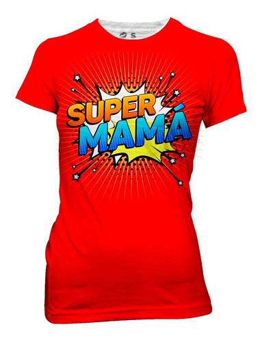 Playera Full Print Día De Las Madres Super Mamá Rojo Comic 