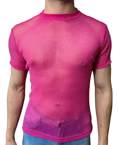 Camiseta Tule Lurex Pink Gola Alta