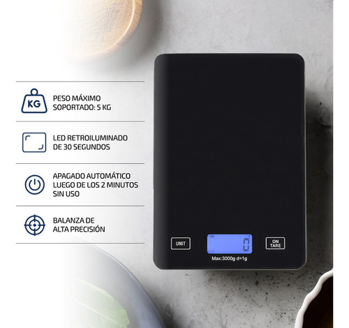 Balanza Digital Cocina Alimentos 5kg Alta Precision Femmto Color Negro