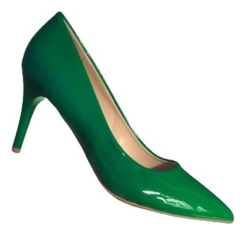 Zapato Ecocuero Color Verde Taco 8 Cm Fino  