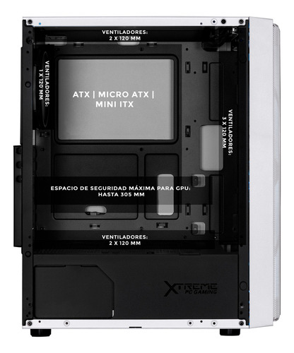 Gabinete Gamer XTREME PC GAMING Kronos Media Torre ATX 600W 4 Fan ARGB Cristal Templado Blanco