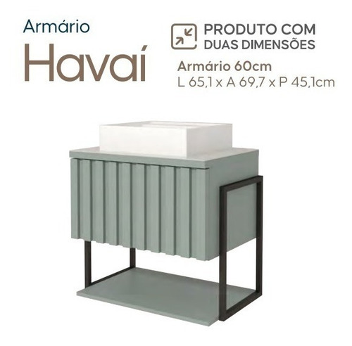 Mueble de baño de MDF y acero con Cuba Pratel Porta Hawaii Green