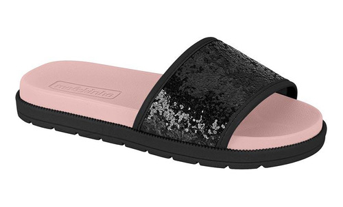 Chinelo Slide Menina Preto Com Brilho Molekinha Sandália 