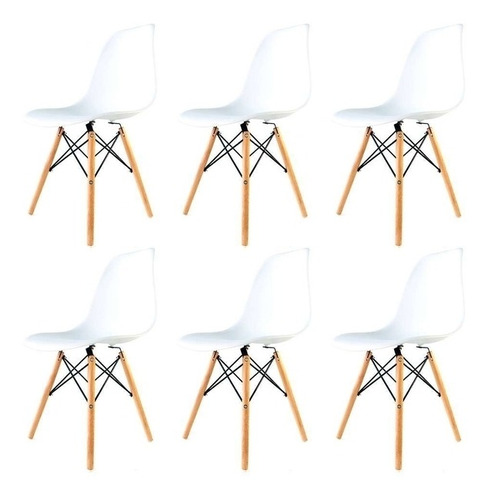 Silla de comedor Home Kong Eames nordicas, estructura color blanco, 6 unidades