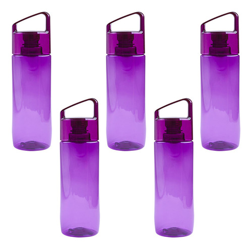 Paquete De 5 Cilindro De Plástico Con Taparrosca Cap 655ml Color Morado