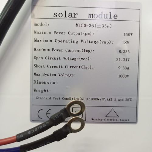 Imagen 3 de 3 de Panel Solar Monocristalino 150w 67x136cm