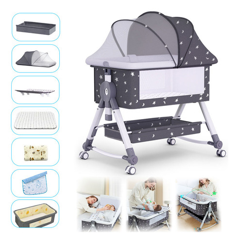 Cuna Corral Bebe Colecho Plegable Con Mosquitero Y Ruedas8accessories +7modoscon Cambiadoralta Calidad Plush Frame Edge