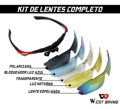 Oculos Para Ciclismo Polarizado Kit Completo 5 Lentes E Case