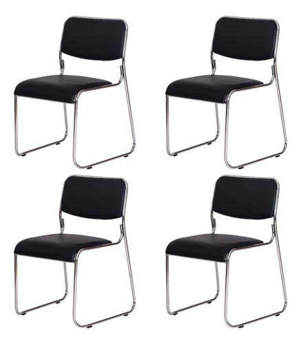Conjunto 4 Cadeiras Escritório Interlocutor Dakar Preta Base Fixa Preto - Waw Design 