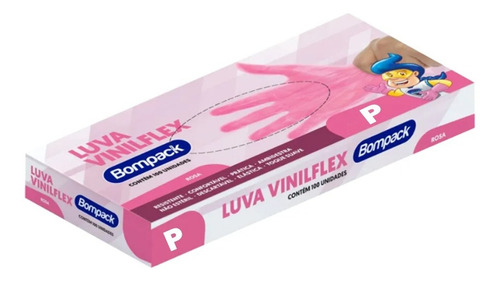 Luvas descartáveis Bompack Vinilflex cor rosa tamanho  P de elastômero termoplástico x 100 unidades 