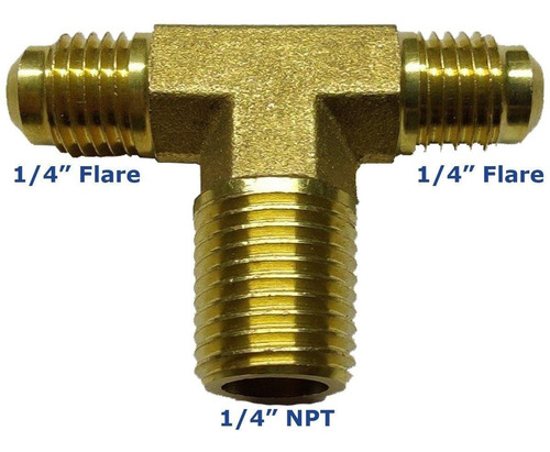 Conector De Latón En Tee De 1/4 Npt Al Centro X 1/4 Flare
