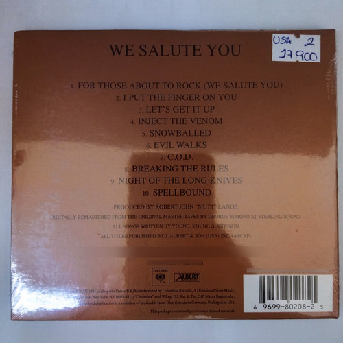 Ac/dc For Those About To Rock We Salute You Cd Nuevo