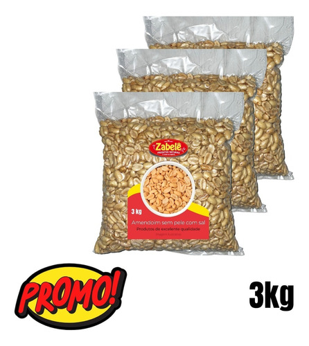 Amendoim S/ Pele Com S/ 3kg - Zabelê - Novo Lote -  Promoção