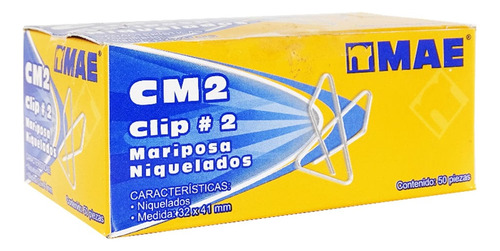 Clip Niquelado Mariposa #2 3.2x4.1cm C/50pz Mae