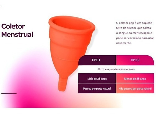 Coletor Menstrual Fleurity Unidade Pop Cor Tipo 1 Laranja